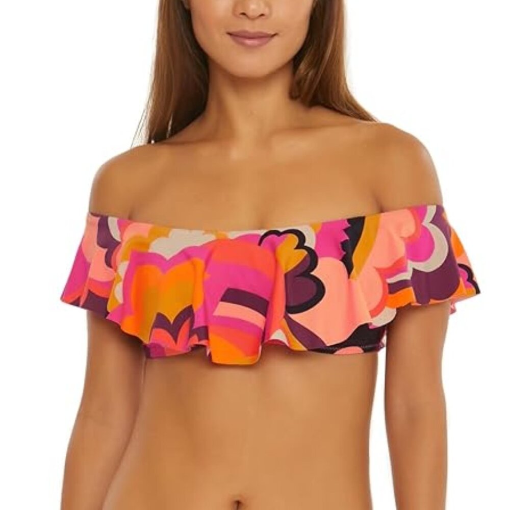 NWT Trina Turk Women's Fan Faire Ruffle Off Shoulder Bikini Top